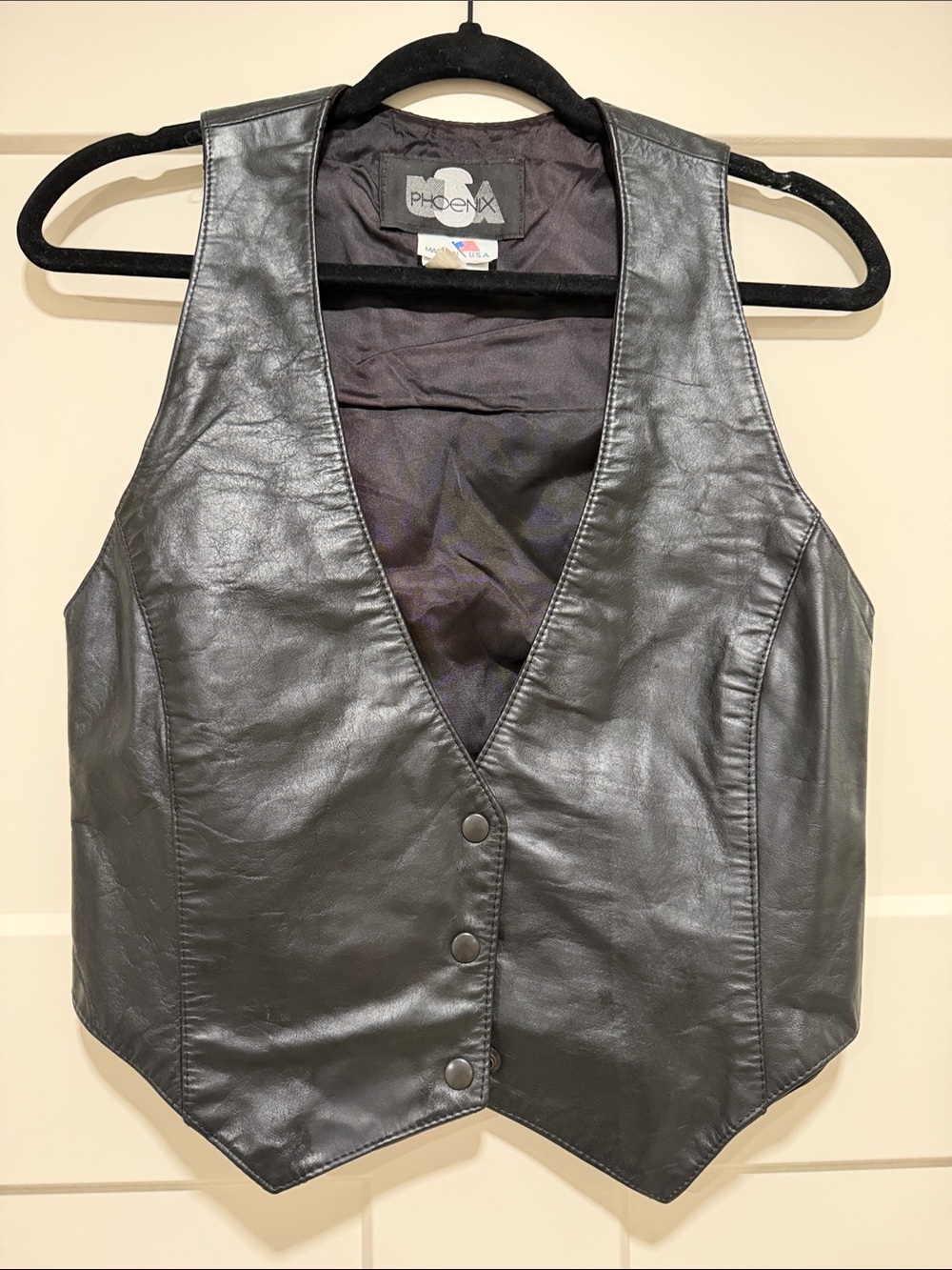 Vintage Phoenix Women's Black Leather Button-Front Vest